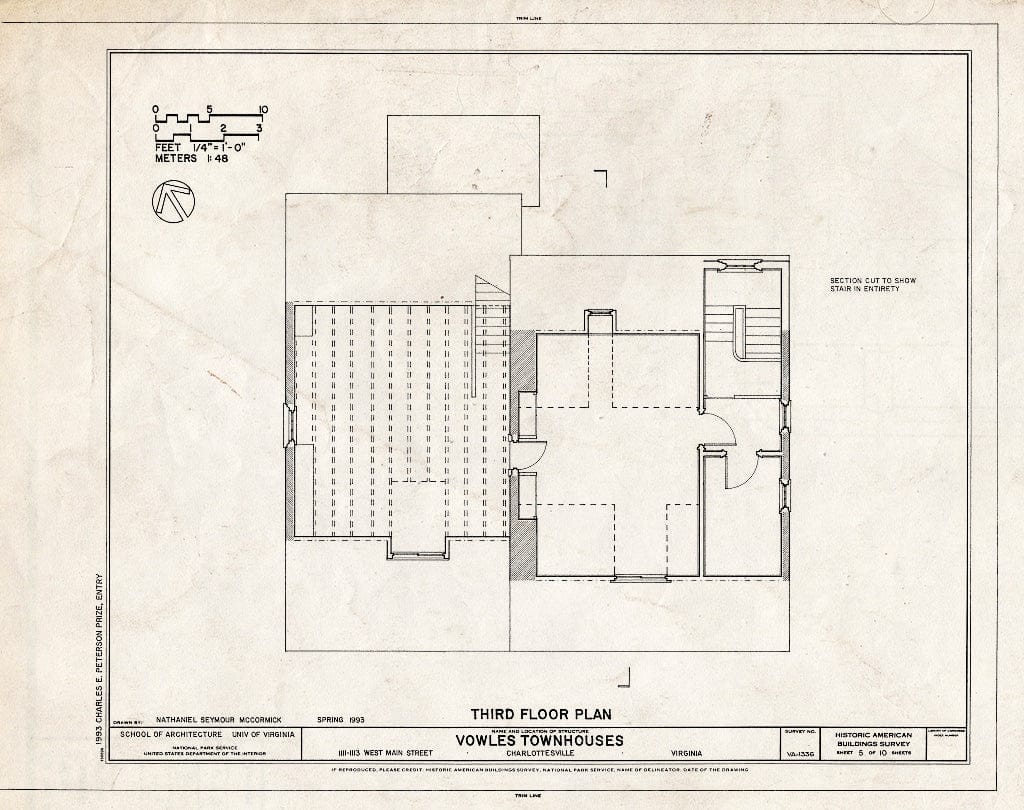 Blueprint Third Floor Plan - Vowles Townhouses, 1111-1113 West Main Street, Charlottesville, Charlottesville, VA