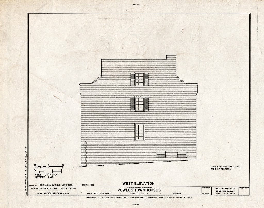 Blueprint West Elevation - Vowles Townhouses, 1111-1113 West Main Street, Charlottesville, Charlottesville, VA