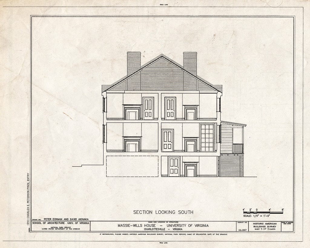 Blueprint Section Looking South - Massie-Wills House, Fourth Street, Northeast, Charlottesville, Charlottesville, VA