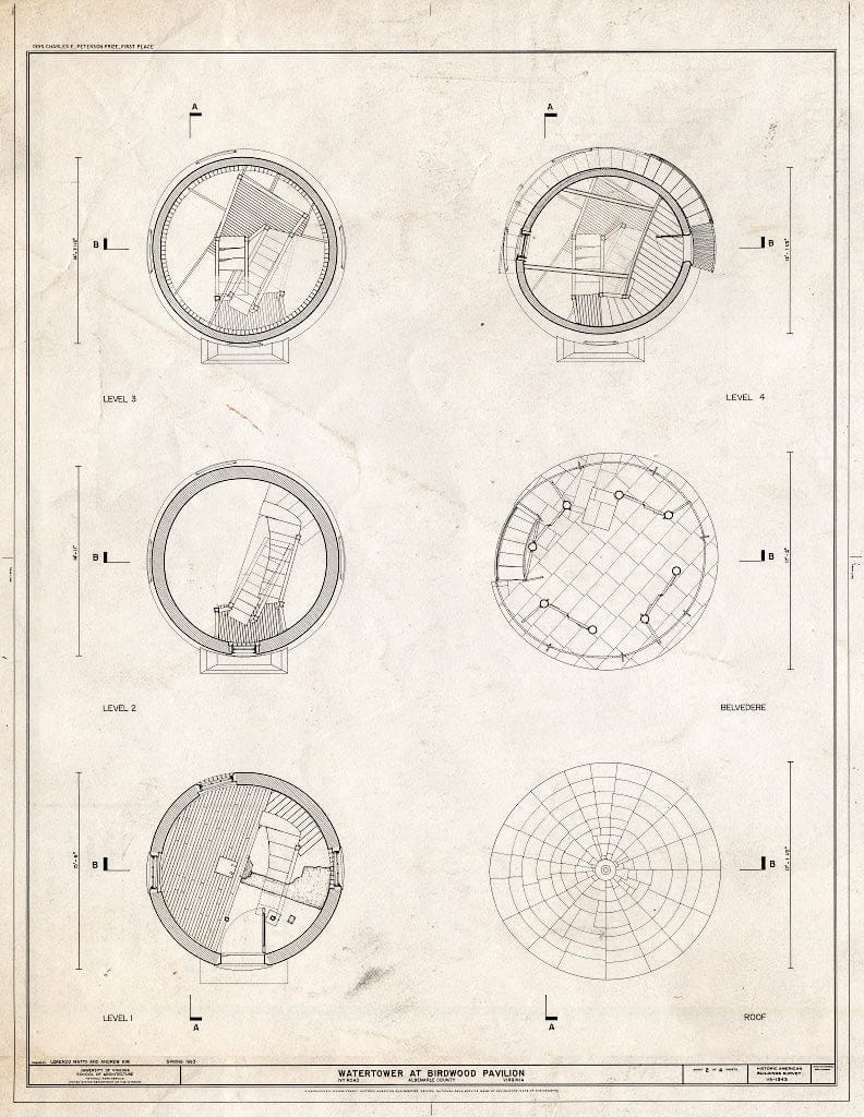 Blueprint Plans - Watertower at Birdwood Pavilion, Ivy Road Off of U.S. Route 250 West, Charlottesville, Charlottesville, VA