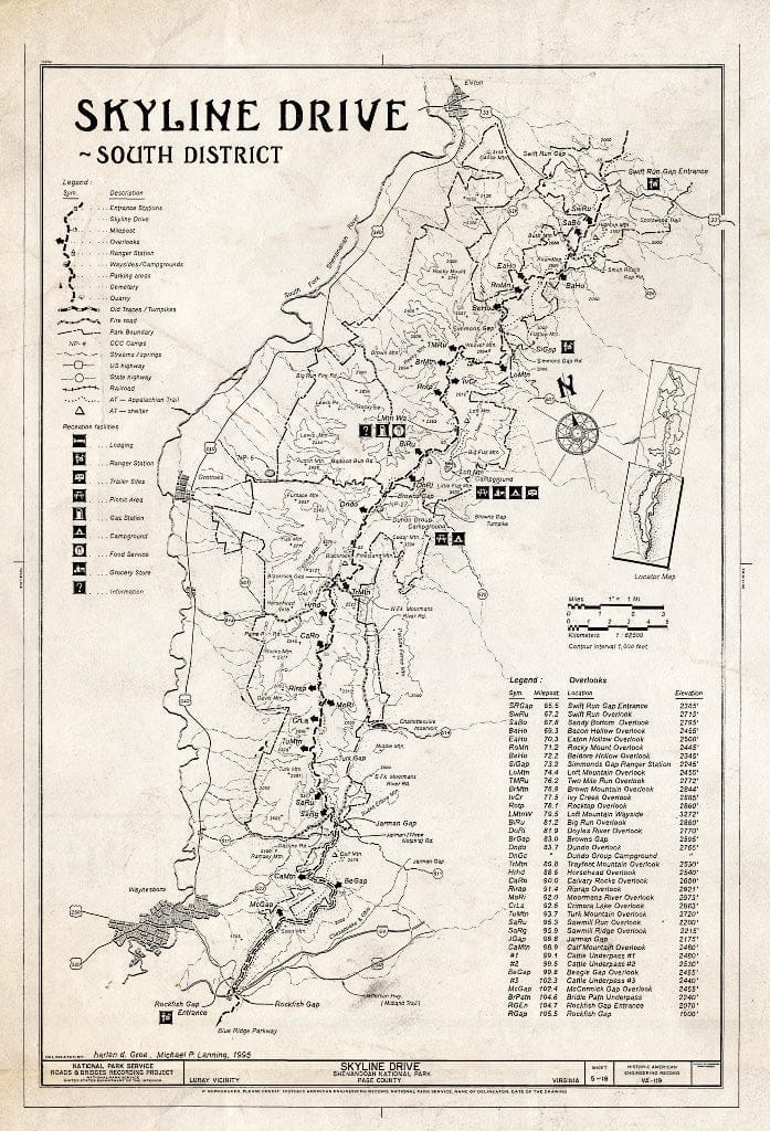 Blueprint HAER VA,70-LURA.V,4- (Sheet 5 of 18) - Skyline Drive, from Front Royal, VA to Rockfish Gap, VA, Luray, Page County, VA