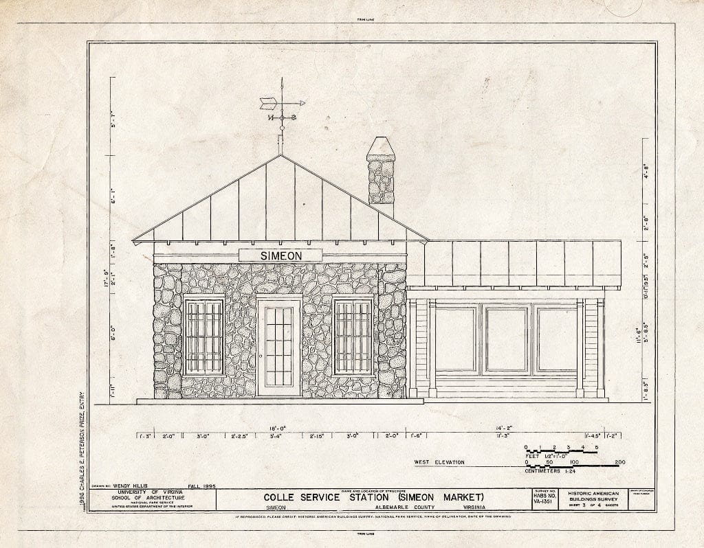 Blueprint West Elevation - Colle Service Station, State Routes 732 & 53, Simeon, Albemarle County, VA