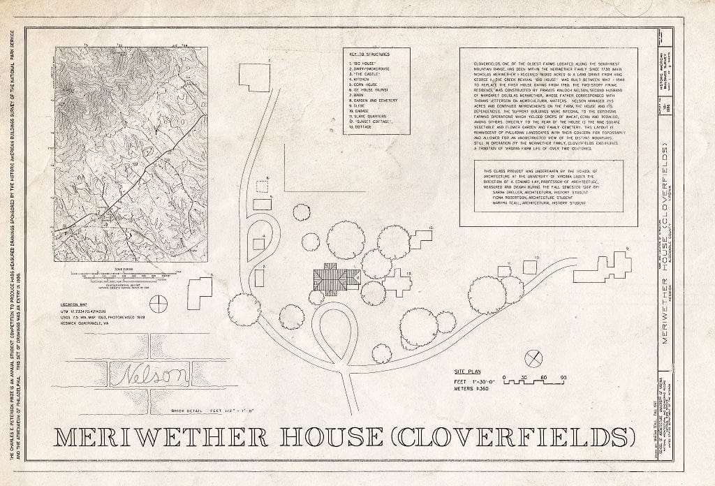 Blueprint Location map, site map, Statement of Significance - Meriwether House, Keswick, Albemarle County, VA