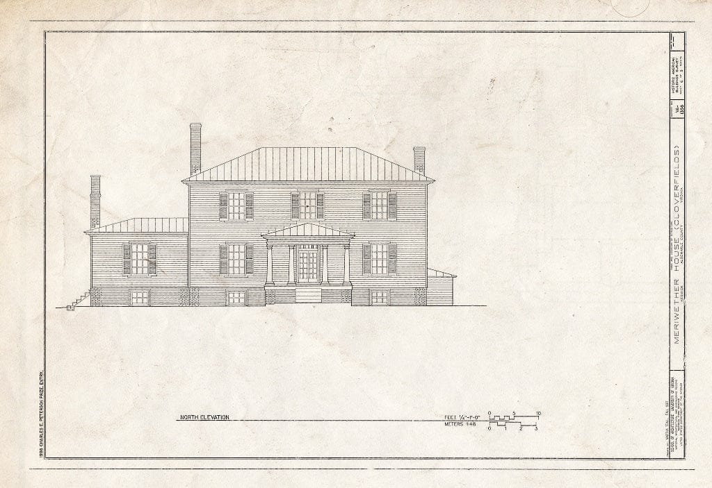 Blueprint North Elevation - Meriwether House, Keswick, Albemarle County, VA