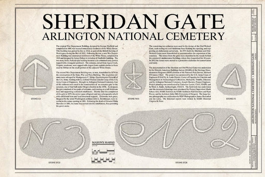 Blueprint 1. Cover Sheet & Mason's Marks - Arlington National Cemetery, Sheridan Gate, Arlington, Arlington County, VA