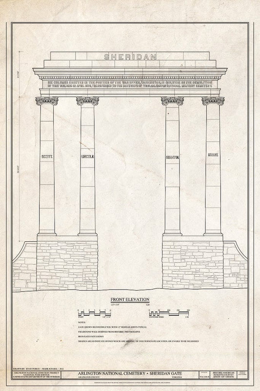 Blueprint 4. Front Elevation - Arlington National Cemetery, Sheridan Gate, Arlington, Arlington County, VA