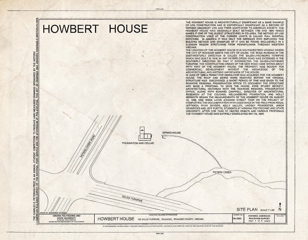 Blueprint Site Plan and Statement of Significance - Howbert House, 106 Salem Turnpike, Roanoke, Roanoke City, VA