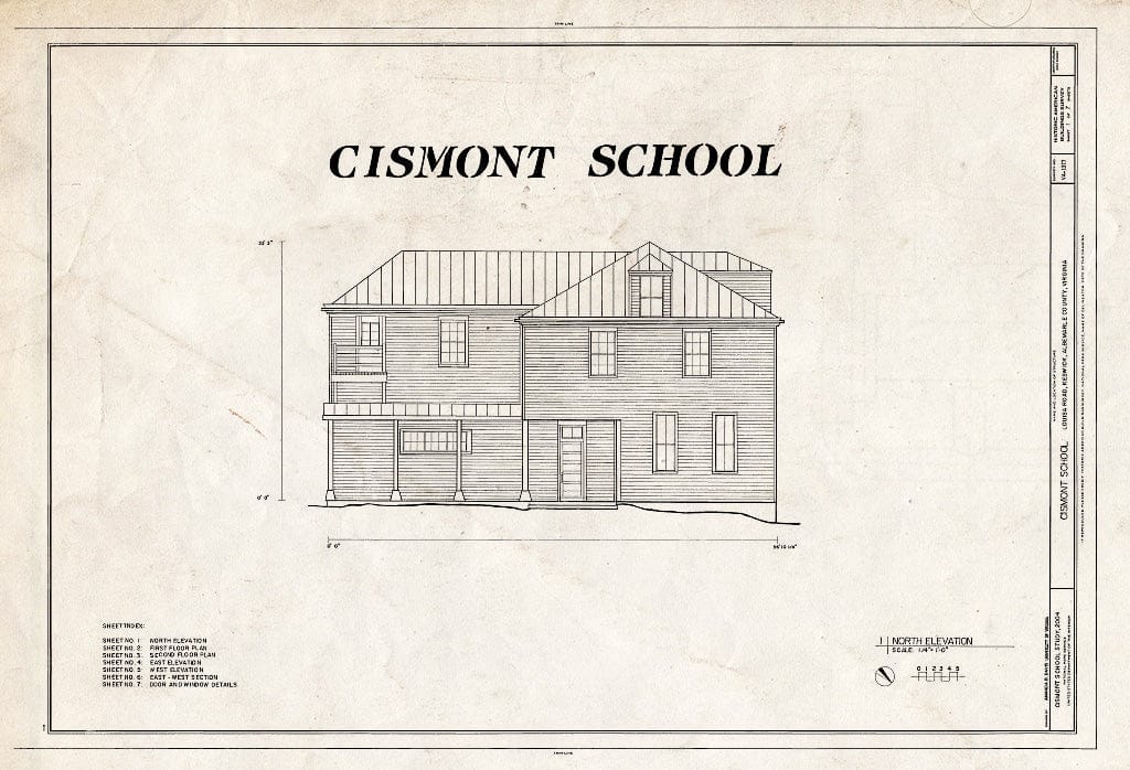 Blueprint HABS VA-1377 (Sheet 1 of 7) - Cismont School, Louisa Road, Keswick, Albemarle County, VA