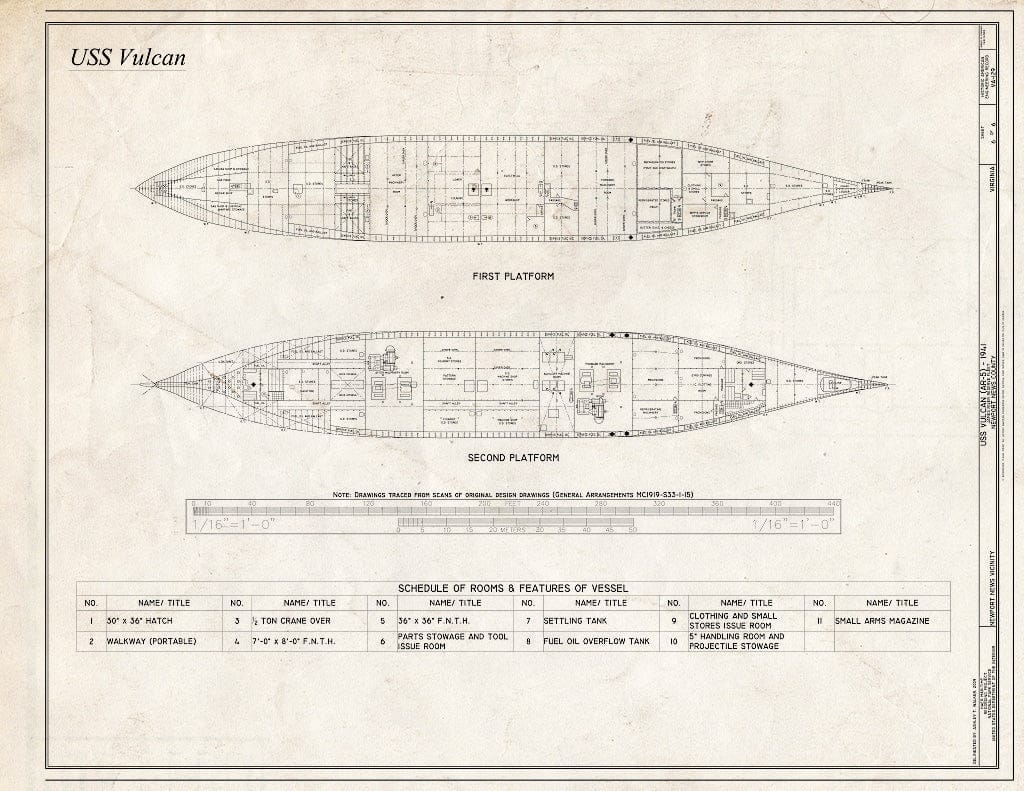 Blueprint Plans: First Platform, Second Platform - USS Vulcan, James River Reserve Fleet, Newport News, Newport News, VA