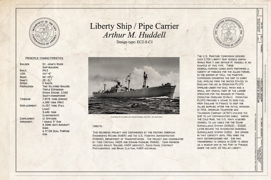 Blueprint Title Sheet - Arthur M. Huddell, James River Reserve Fleet, Newport News, Newport News, VA