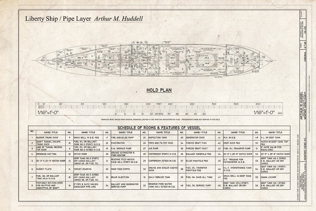 Blueprint Hold Plan - Arthur M. Huddell, James River Reserve Fleet, Newport News, Newport News, VA