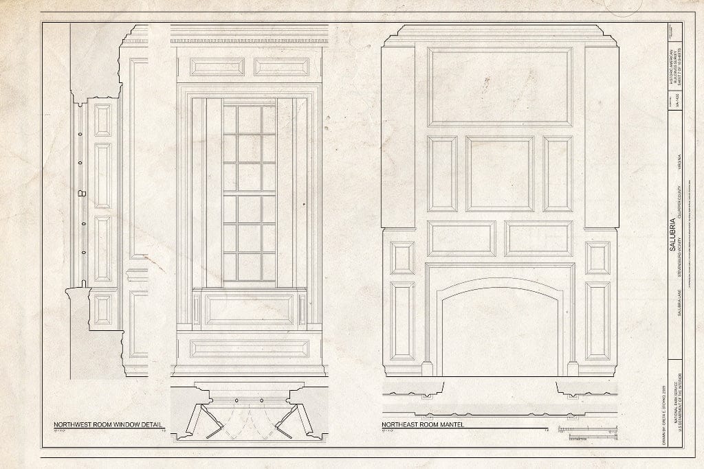 Blueprint Northwest Room Window Detail; Northeast Room Mantel - Salubria, Salubria Lane, Stevensburg, Culpeper County, VA