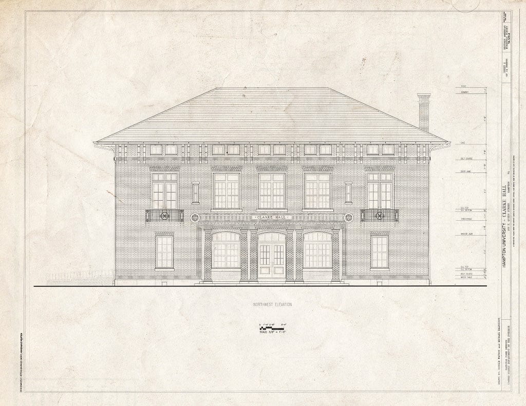 Blueprint Northwest Elevation - Hampton University, Clarke Hall, Intersection of Huntington Road and Marshall Avenue, Hampton, Hampton, VA