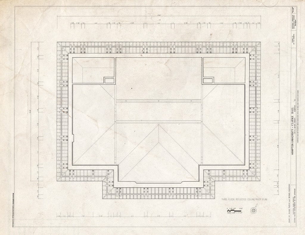 Blueprint Third Floor Reflected Ceiling/Roof Plan - Hampton University, Clarke Hall, Intersection of Huntington Road and Marshall Avenue, Hampton, Hampton, VA