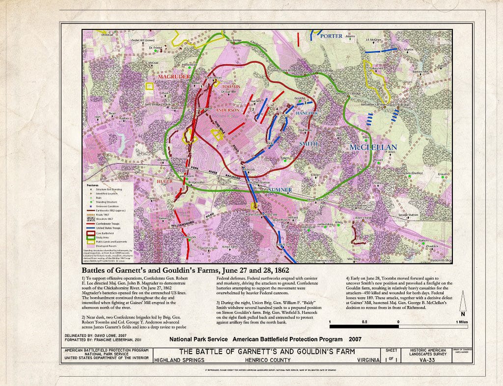 Blueprint The Battle of Garnett's and Gouldin's Farms, June 27 and 28, 1862 - Battle of Garnett's and Gouldin's Farm, Highland Springs, Henrico County, VA