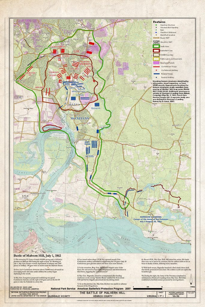 Blueprint The Battle of Malvern Hill, July 1, 1862 - Battle of Malvern Hill, Glendale, Henrico County, VA