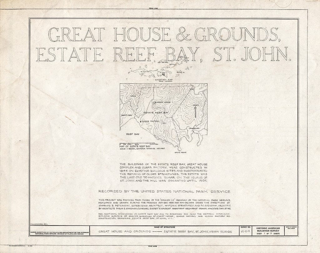 Blueprint HABS VI,2-REBA,1-A- (Sheet 1 of 17) - Estate Reef Bay, Great House, Reef Bay, St. John, VI