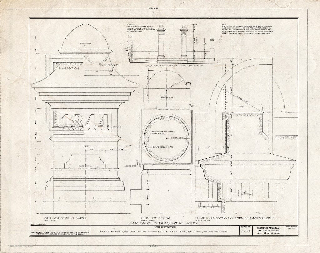 Blueprint HABS VI,2-REBA,1-A- (Sheet 11 of 17) - Estate Reef Bay, Great House, Reef Bay, St. John, VI