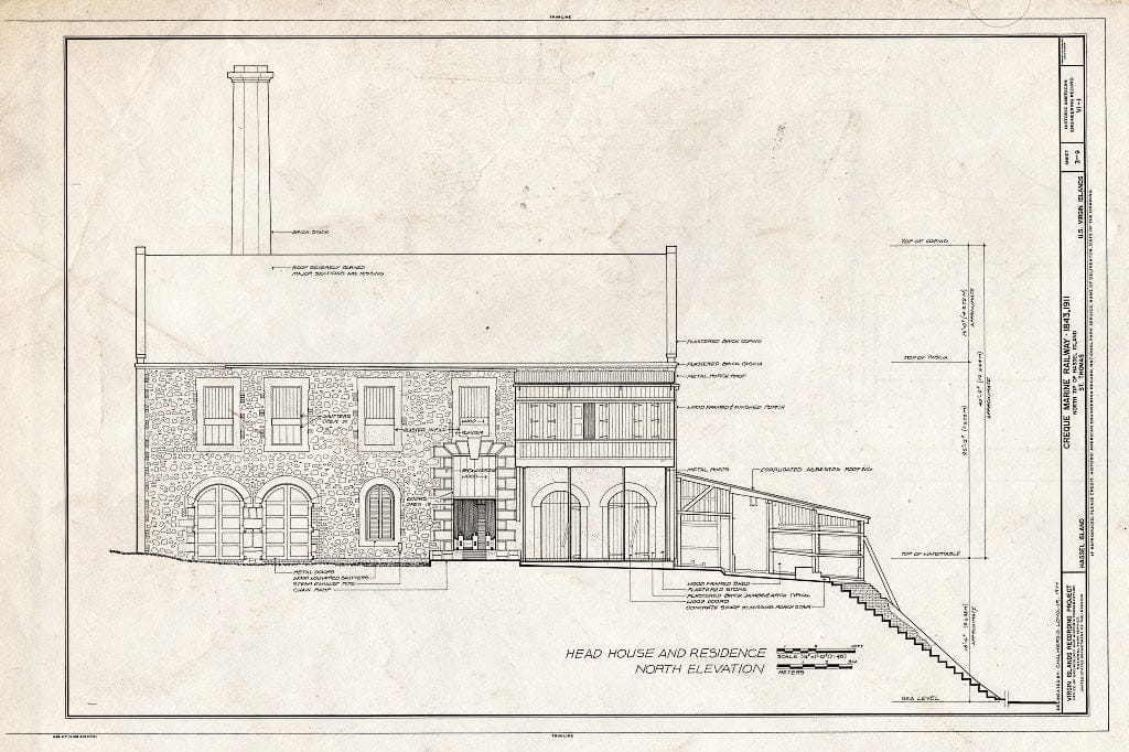 Blueprint Head House and Residence, North Elevation - Creque Marine Railway, Charlotte Amalie, St. Thomas, VI