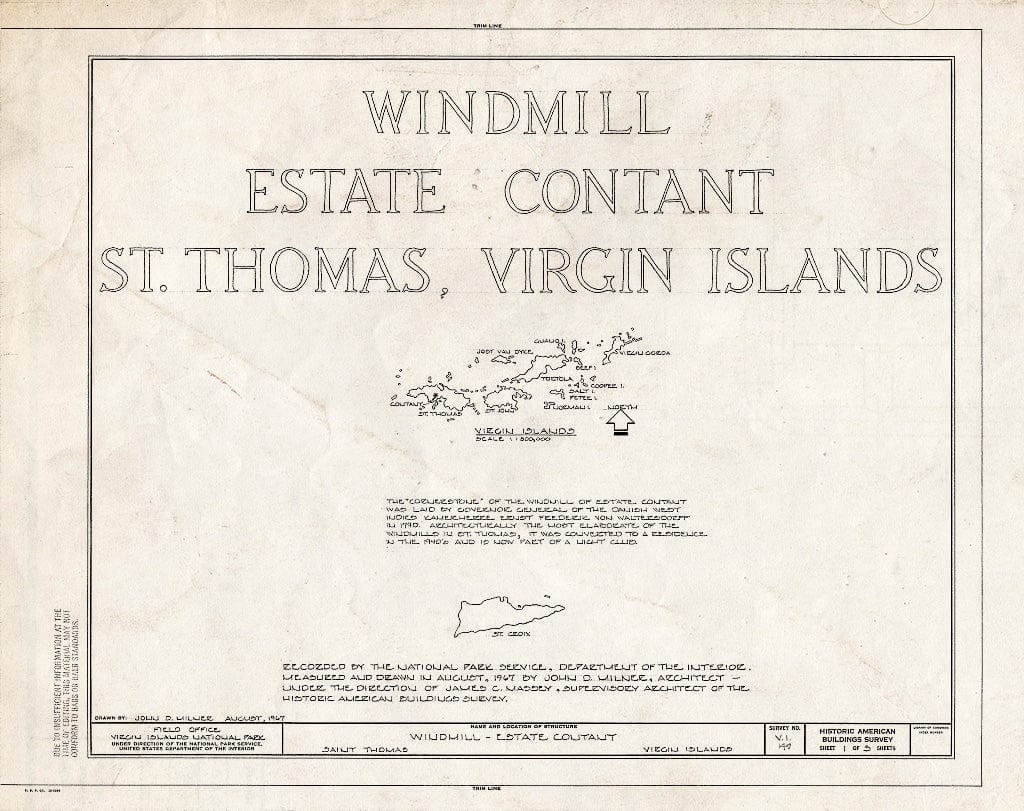 Blueprint HABS VI,3-CRUZBA,1A- (Sheet 1 of 3) - Estate Contant, Windmill, Cruz Bay, St. John, VI