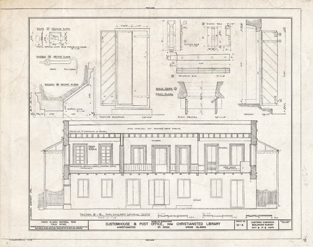 Blueprint HABS VI,1-Chris,3- (Sheet 9 of 9) - Customhouse & Post Office, Christiansted Warf Square Vicinity, Christiansted, St. Croix, VI