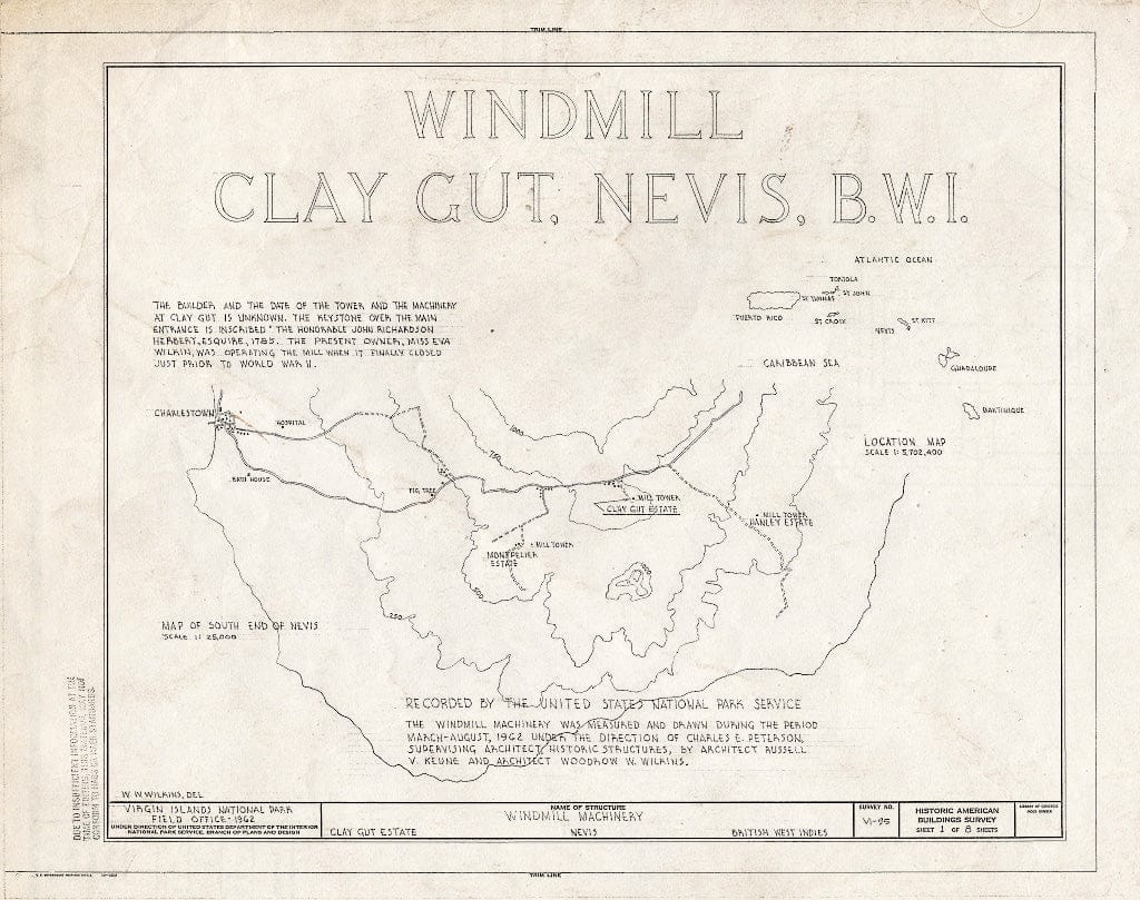 Blueprint HABS VI,4-Nevis,1A- (Sheet 1 of 8) - Estate Clay Gut, Windmill, Charlotte Amalie, St. Thomas, VI