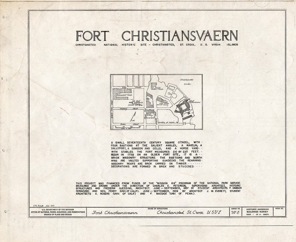 Blueprint HABS VI,1-Chris,4- (Sheet 1 of 26) - Fort Christiansvaern, Company Street Vicinity, Christiansted, St. Croix, VI