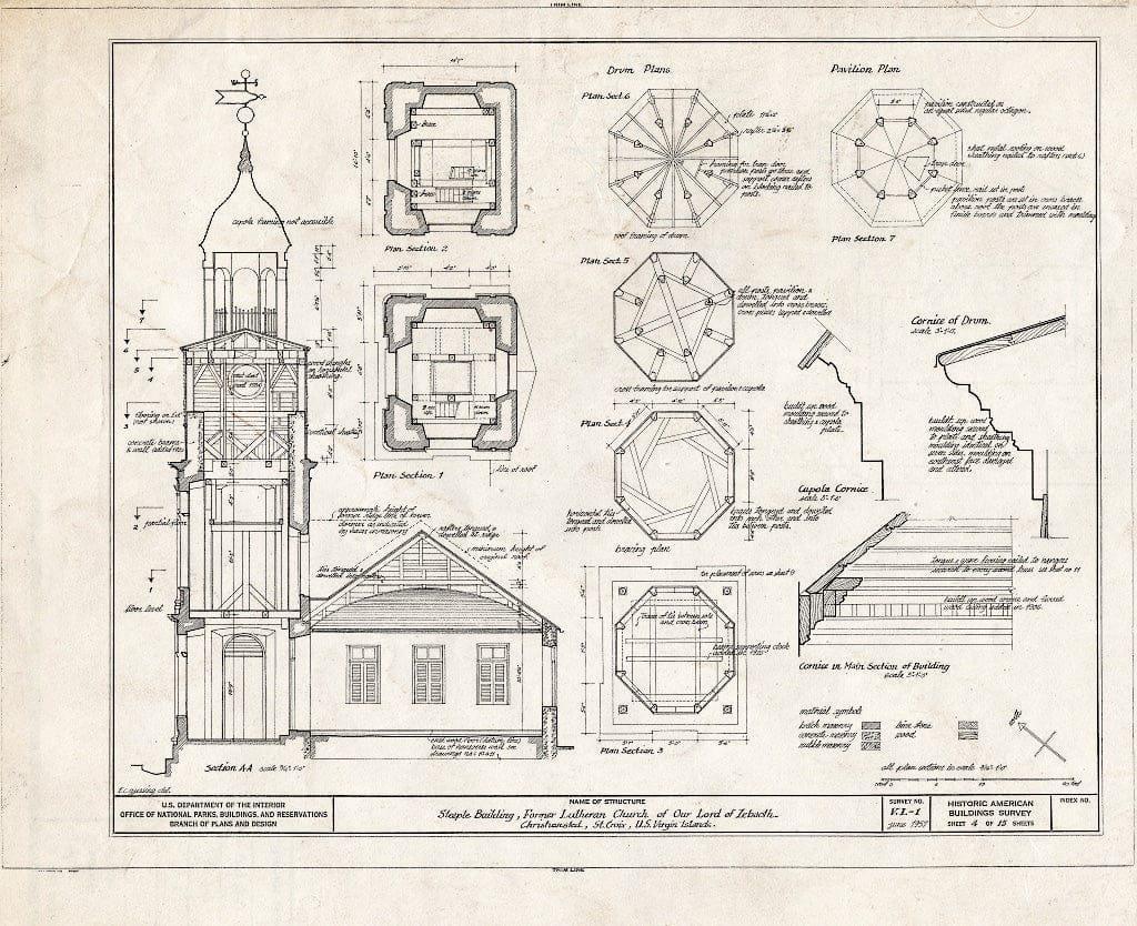 Blueprint HABS VI,1-Chris,1- (Sheet 4 of 15) - Steeple Building, Company Street, Christiansted, St. Croix, VI