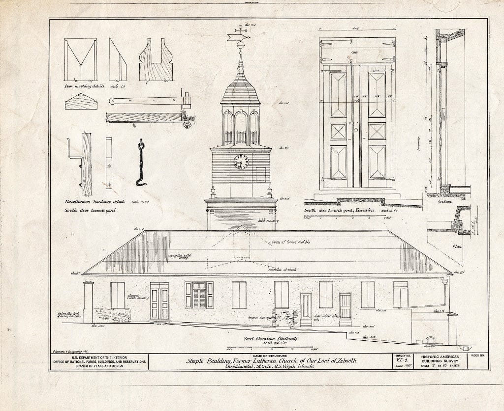 Blueprint HABS VI,1-Chris,1- (Sheet 7 of 15) - Steeple Building, Company Street, Christiansted, St. Croix, VI