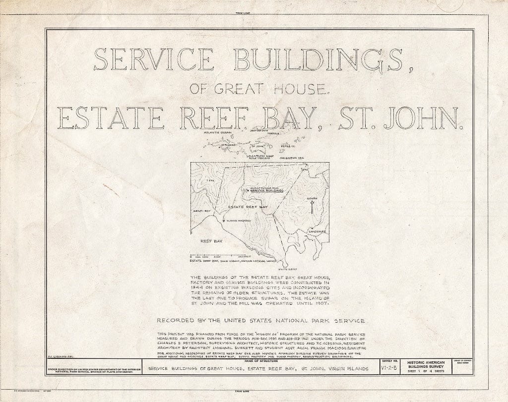 Blueprint HABS VI,2-REBA,1-B- (Sheet 1 of 4) - Estate Reef Bay, Service Buildings, Reef Bay, St. John, VI