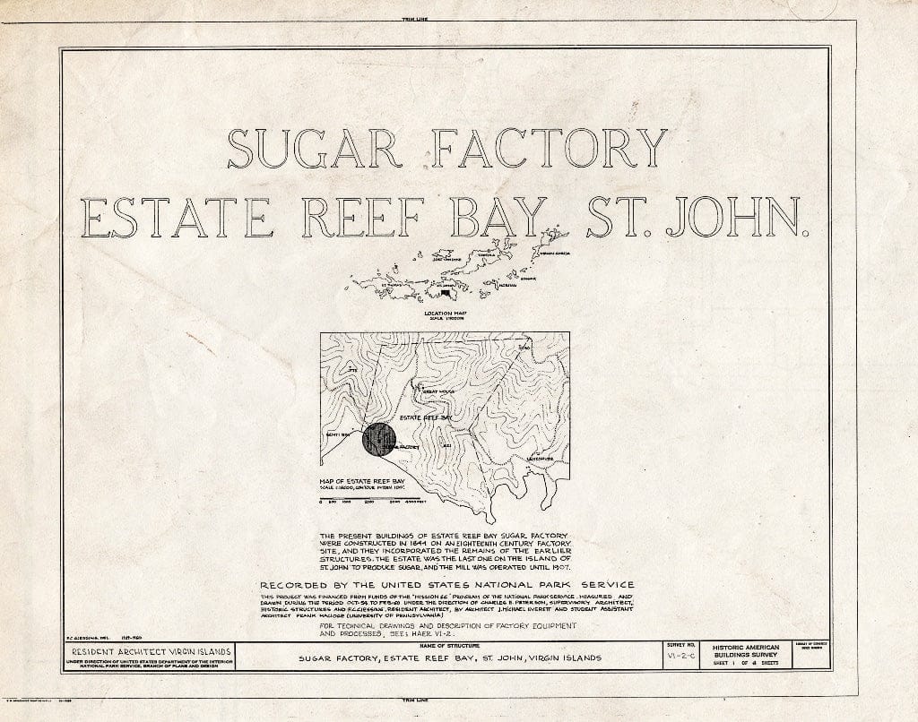 Blueprint HABS VI,2-REBA,1C- (Sheet 1 of 8) - Estate Reef Bay, Sugar Factory, Reef Bay, St. John, VI