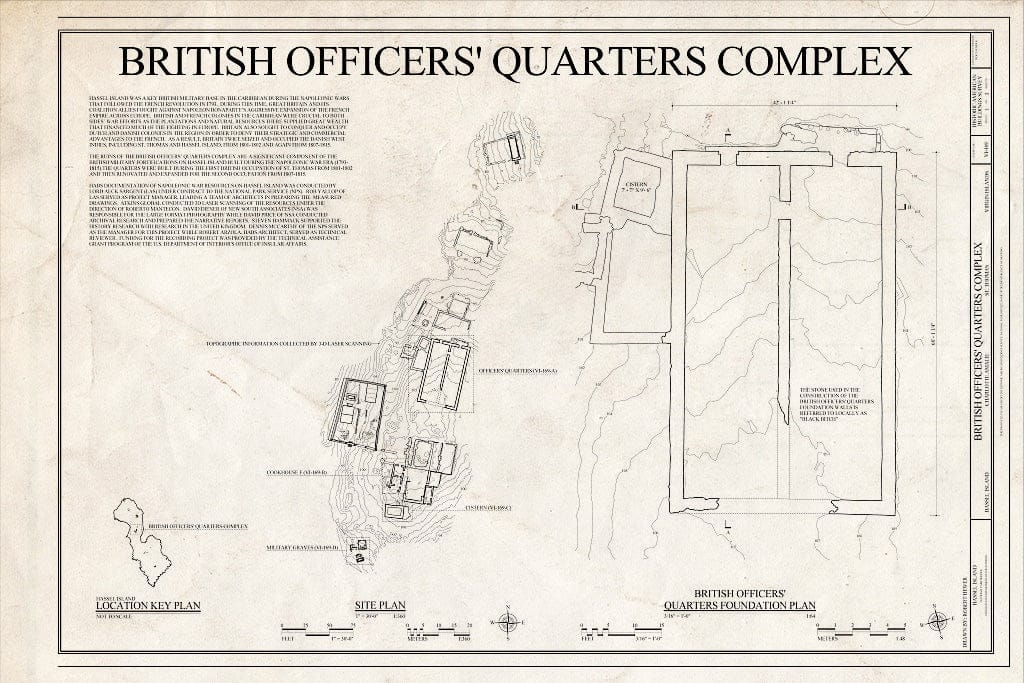 Blueprint Site Plan, Foundation Plan - British Officers' Quarters Complex, Charlotte Amalie, St. Thomas, VI