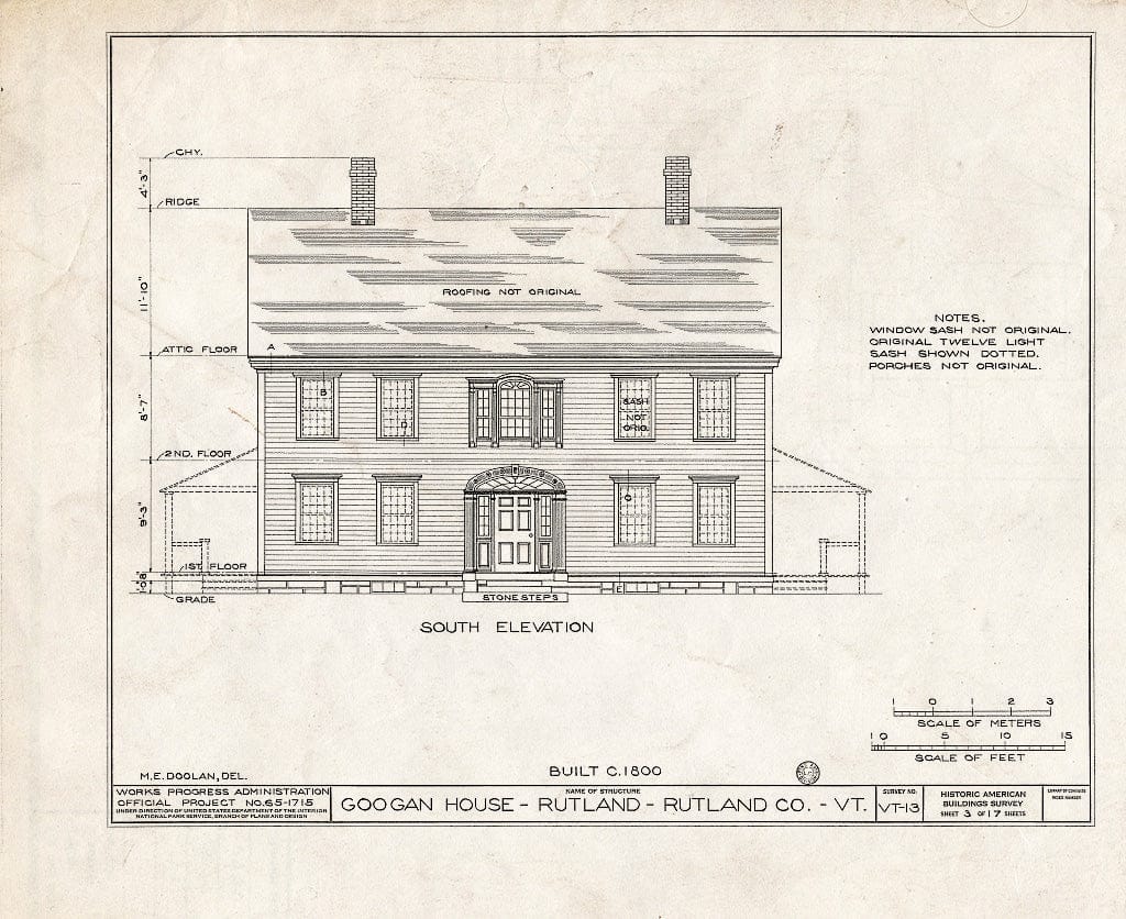 Blueprint HABS VT,11-RUT,2- (Sheet 3 of 17) - Googan House, Rutland, Rutland County, VT