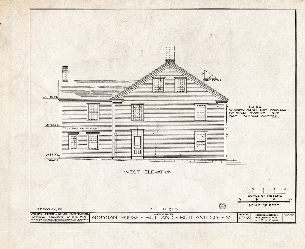 Blueprint HABS VT,11-RUT,2- (Sheet 5 of 17) - Googan House, Rutland, Rutland County, VT