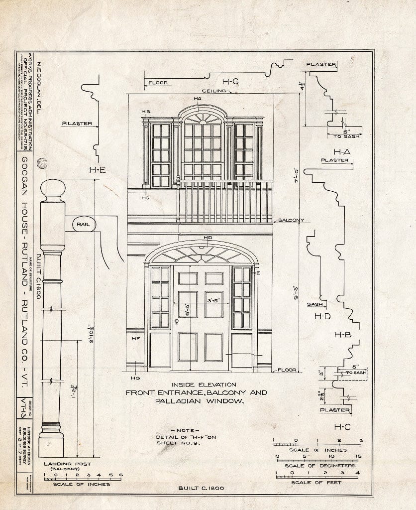 Blueprint HABS VT,11-RUT,2- (Sheet 8 of 17) - Googan House, Rutland, Rutland County, VT