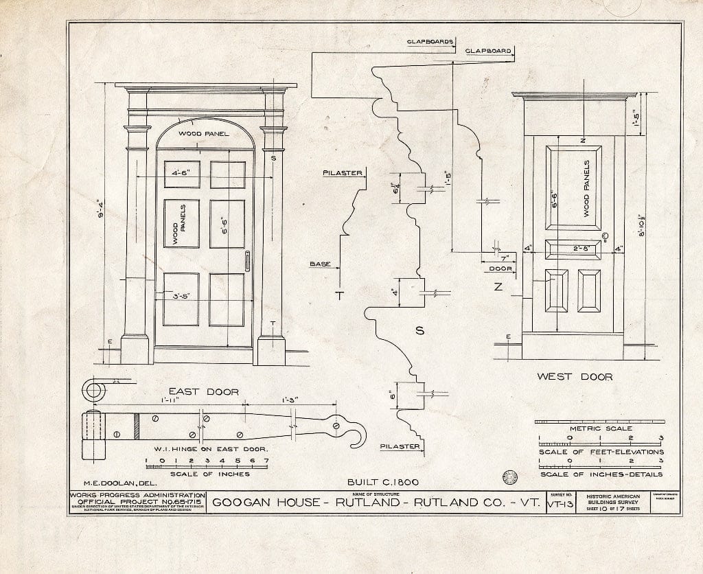 Blueprint HABS VT,11-RUT,2- (Sheet 10 of 17) - Googan House, Rutland, Rutland County, VT