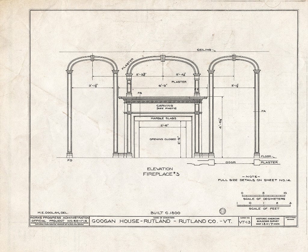 Blueprint HABS VT,11-RUT,2- (Sheet 13 of 17) - Googan House, Rutland, Rutland County, VT