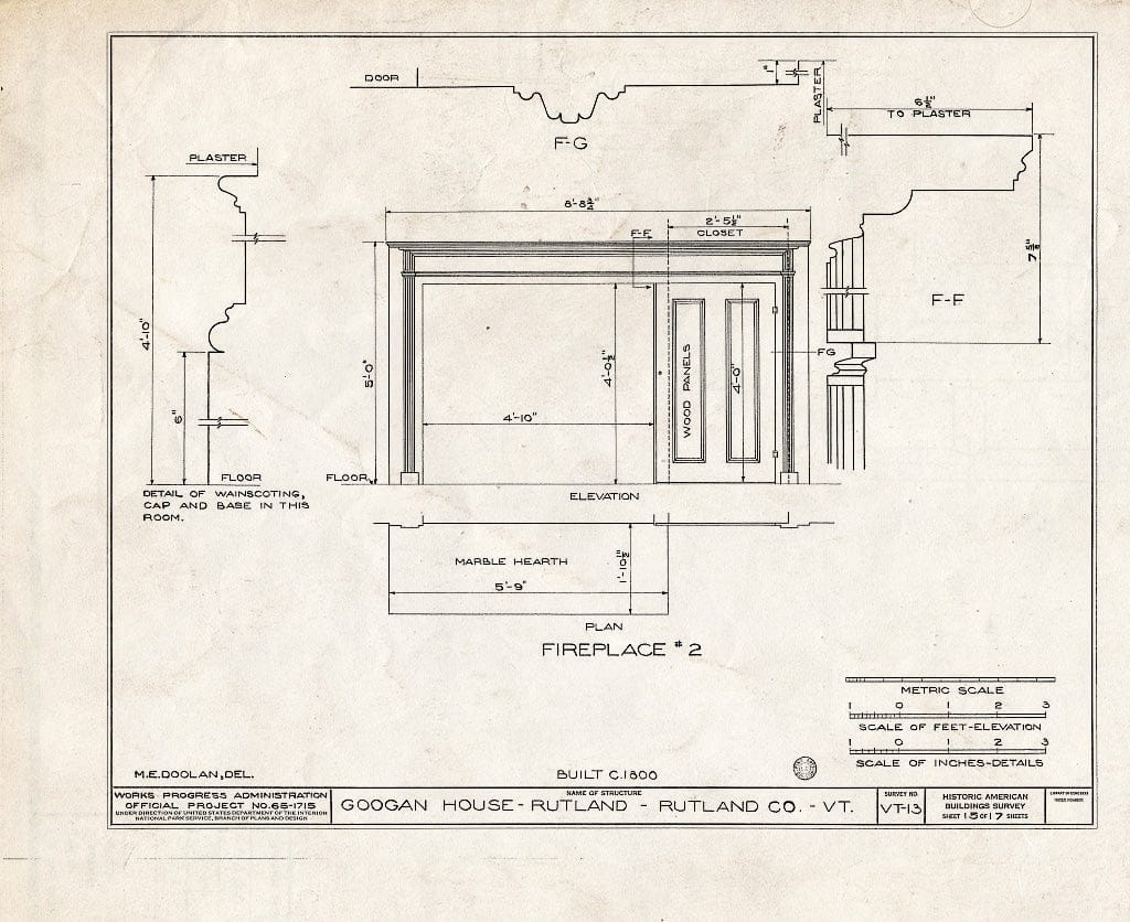 Blueprint HABS VT,11-RUT,2- (Sheet 15 of 17) - Googan House, Rutland, Rutland County, VT