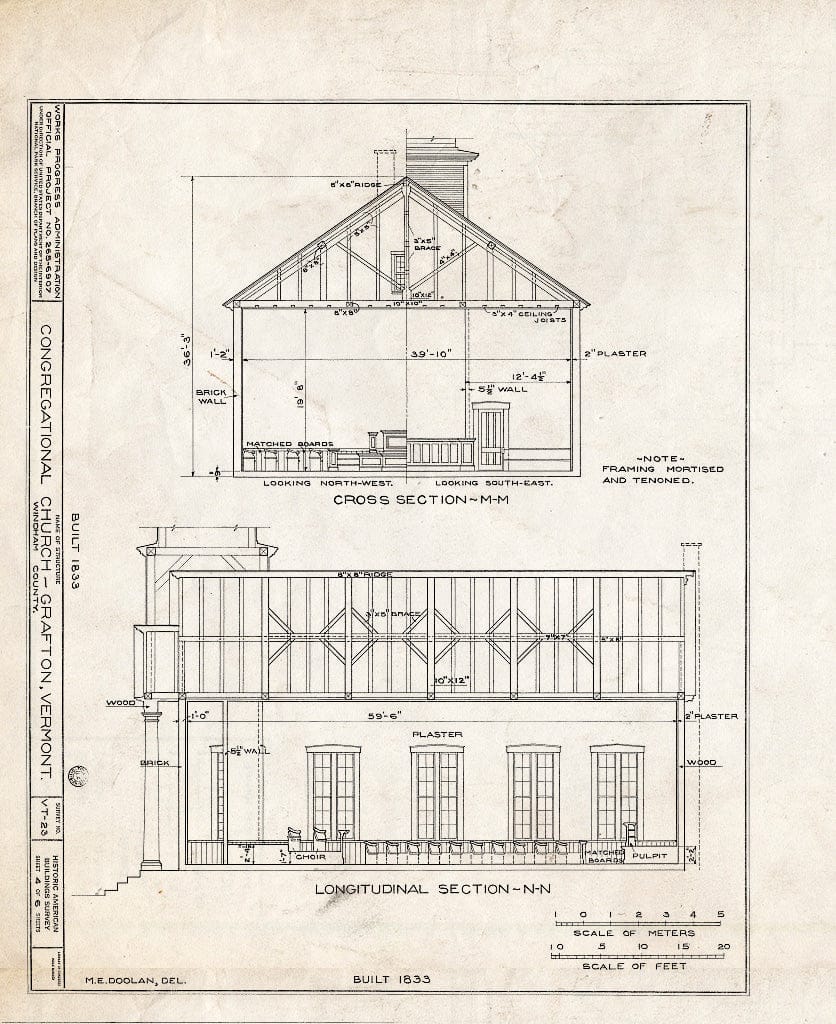 Blueprint HABS VT,13-GRAFT,1- (Sheet 4 of 6) - Congregational Church, Grafton, Windham County, VT