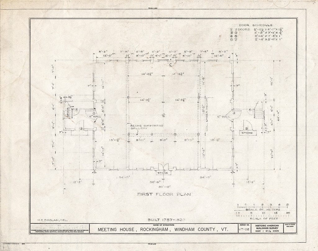 Blueprint HABS VT,13-Rocha,1- (Sheet 1 of 16) - Meetinghouse, Rockingham, Windham County, VT