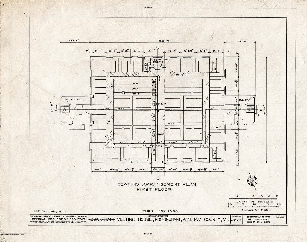 Blueprint HABS VT,13-Rocha,1- (Sheet 2 of 16) - Meetinghouse, Rockingham, Windham County, VT