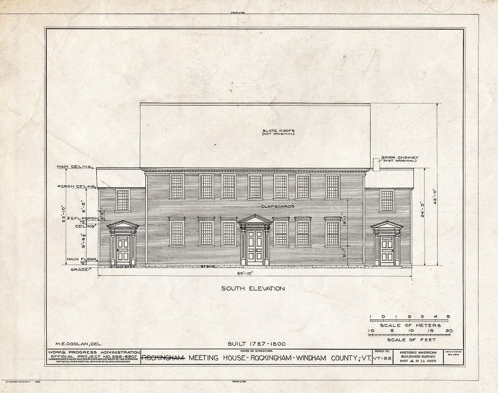 Blueprint HABS VT,13-Rocha,1- (Sheet 4 of 16) - Meetinghouse, Rockingham, Windham County, VT