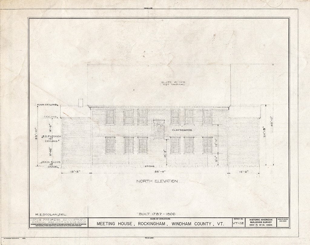 Blueprint HABS VT,13-Rocha,1- (Sheet 5 of 16) - Meetinghouse, Rockingham, Windham County, VT
