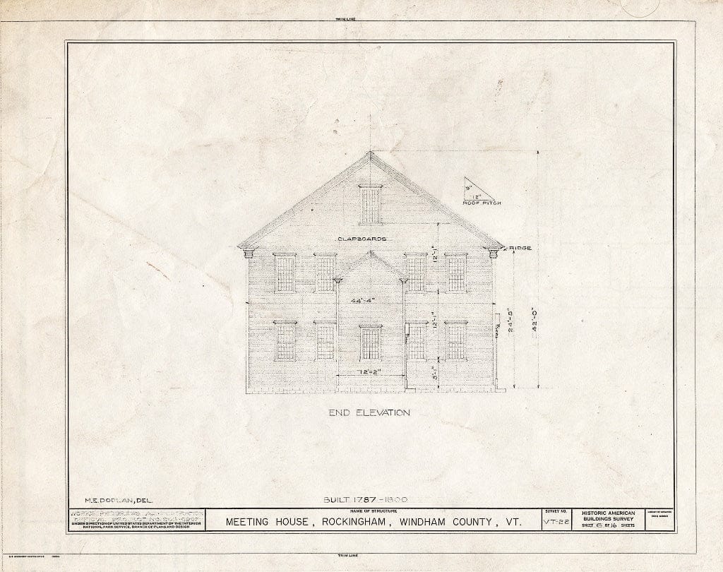 Blueprint HABS VT,13-Rocha,1- (Sheet 6 of 16) - Meetinghouse, Rockingham, Windham County, VT