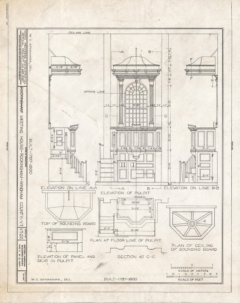 Blueprint HABS VT,13-Rocha,1- (Sheet 11 of 16) - Meetinghouse, Rockingham, Windham County, VT