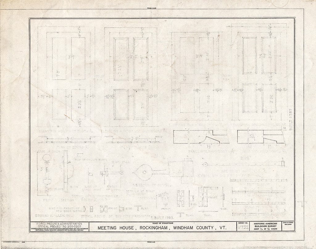 Blueprint HABS VT,13-Rocha,1- (Sheet 16 of 16) - Meetinghouse, Rockingham, Windham County, VT