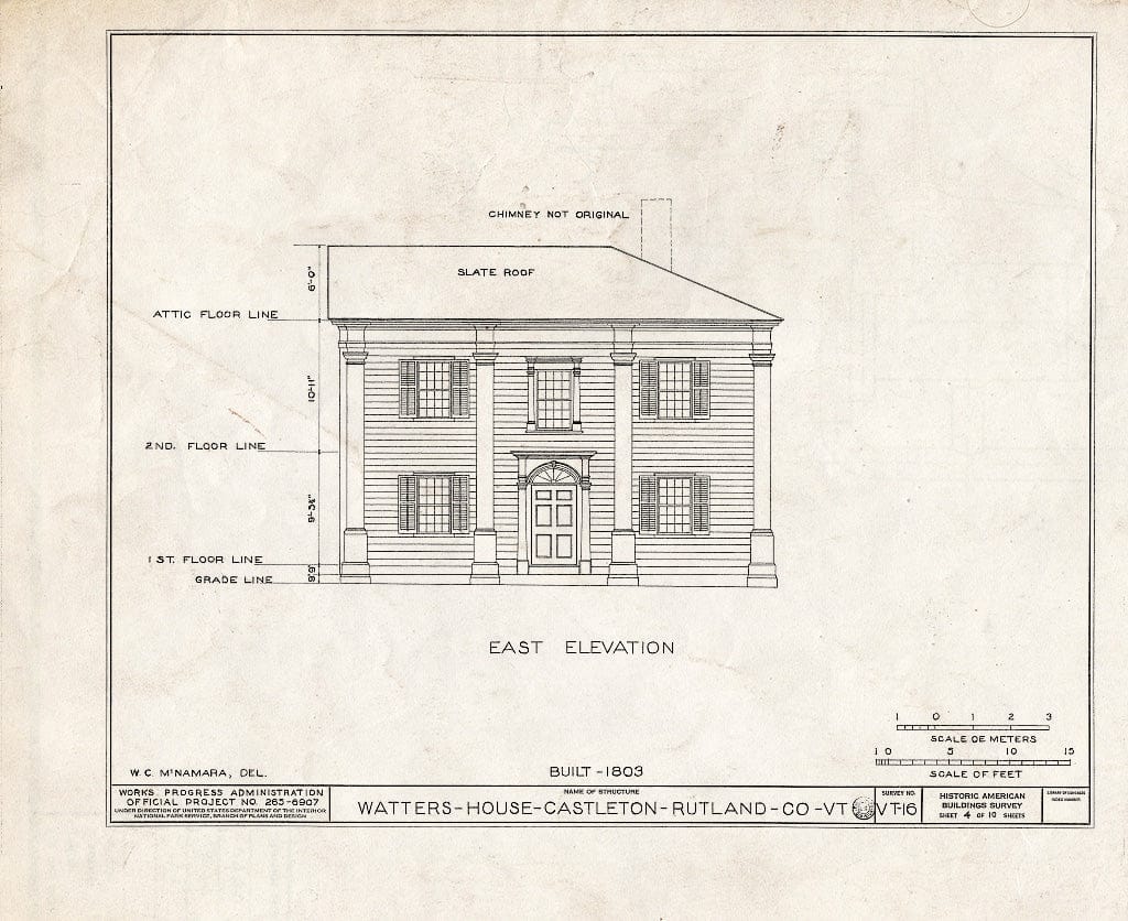 Blueprint HABS VT,11-CAST,3- (Sheet 4 of 10) - Watters House, Main & South Streets, Castleton, Rutland County, VT