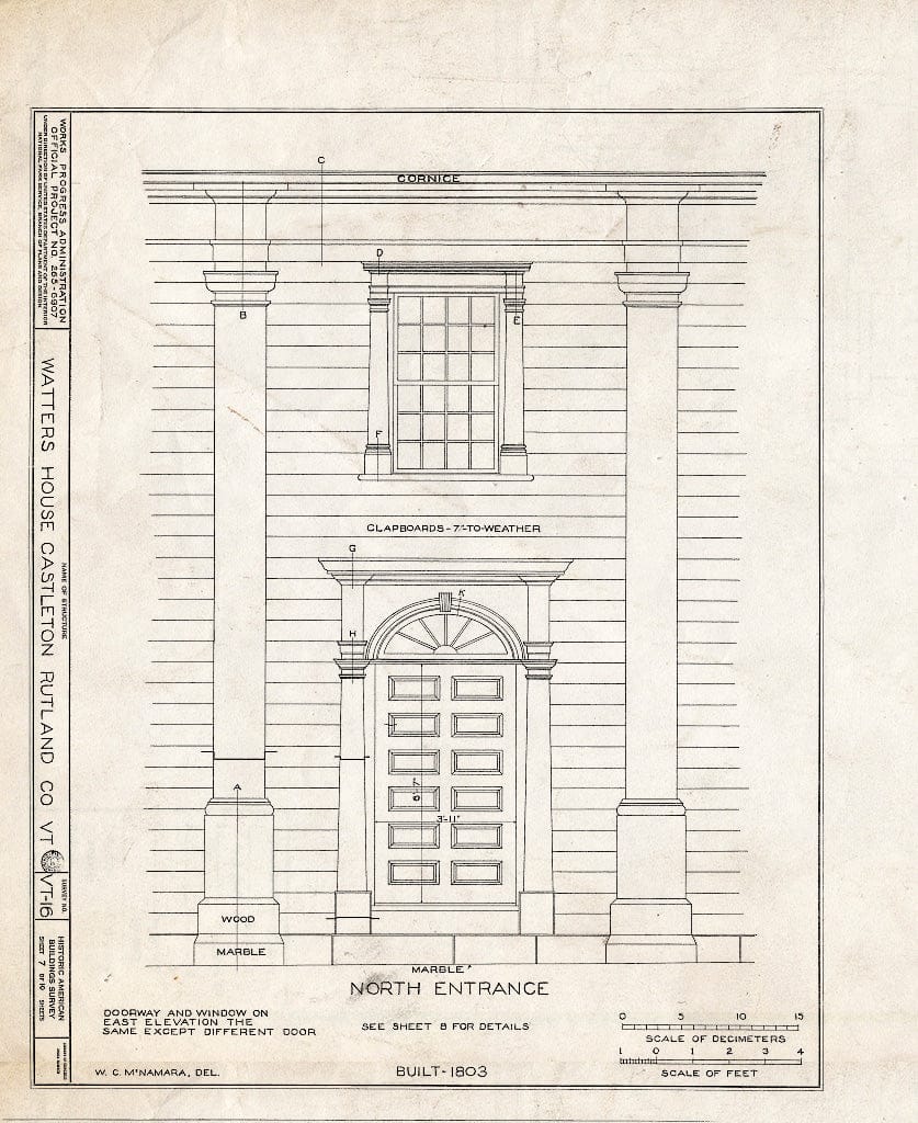 Blueprint HABS VT,11-CAST,3- (Sheet 7 of 10) - Watters House, Main & South Streets, Castleton, Rutland County, VT