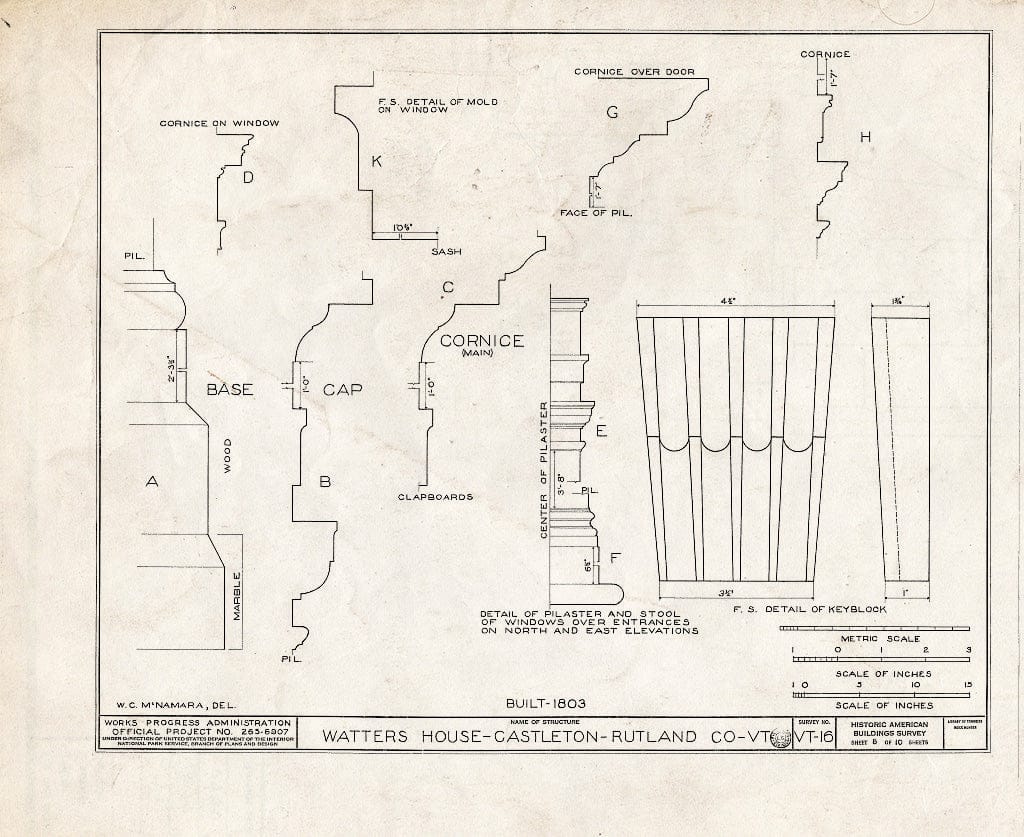 Blueprint HABS VT,11-CAST,3- (Sheet 8 of 10) - Watters House, Main & South Streets, Castleton, Rutland County, VT
