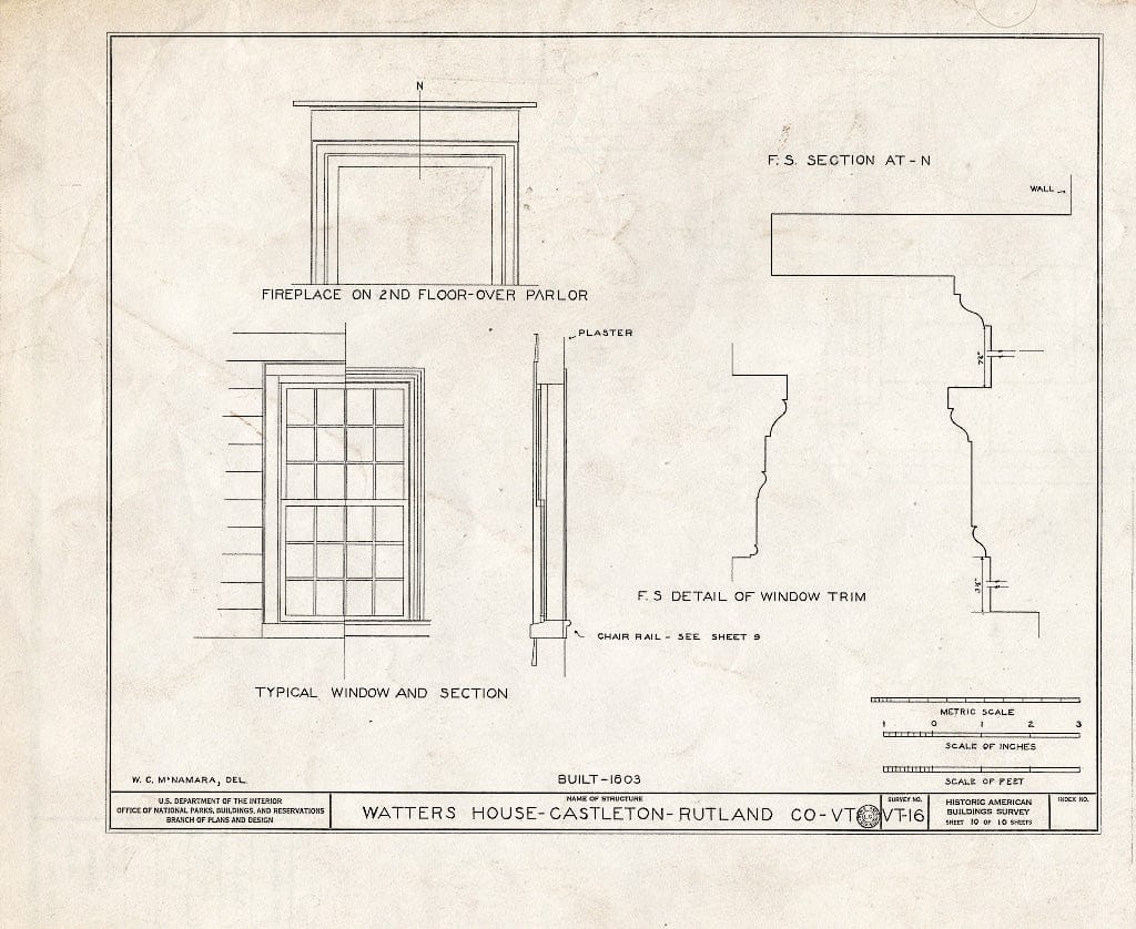 Blueprint HABS VT,11-CAST,3- (Sheet 10 of 10) - Watters House, Main & South Streets, Castleton, Rutland County, VT